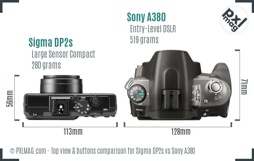 Sigma DP2s vs Sony A380 top view buttons comparison Sigma DP2s vs Sony A380 top view buttons comparison