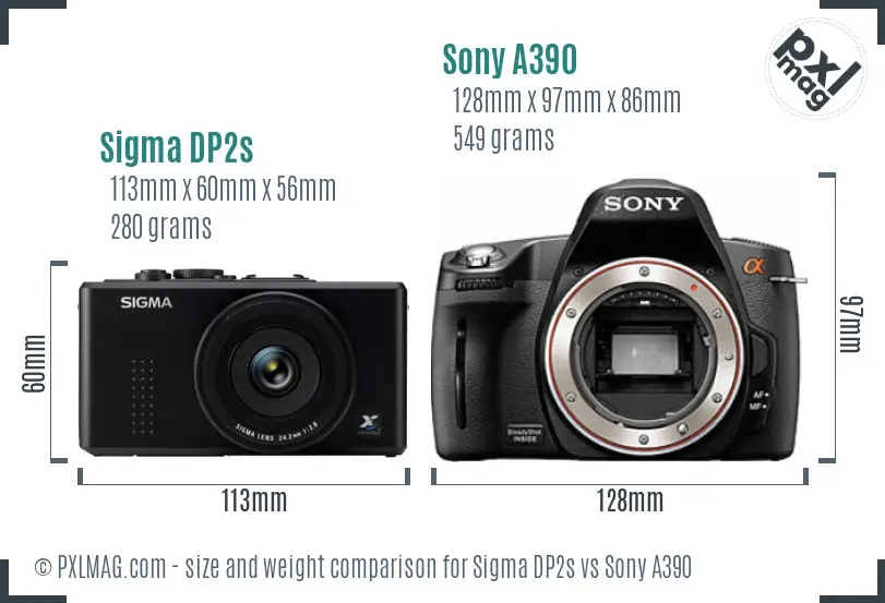 Sigma DP2s vs Sony A390 size comparison