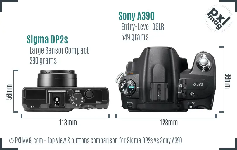 Sigma DP2s vs Sony A390 top view buttons comparison