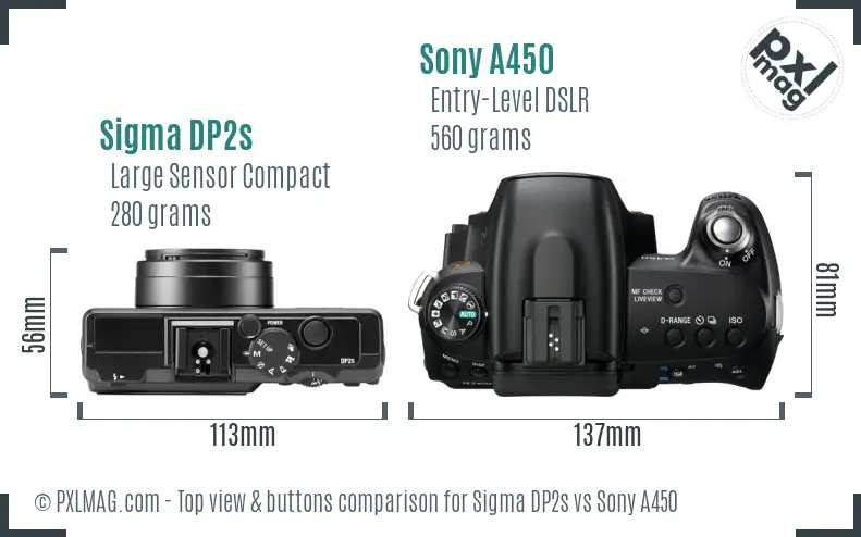 Sigma DP2s vs Sony A450 top view buttons comparison