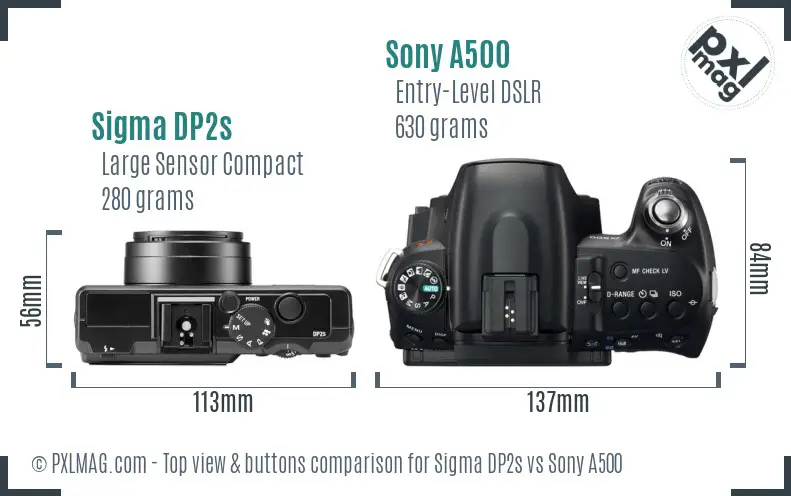 Sigma DP2s vs Sony A500 top view buttons comparison