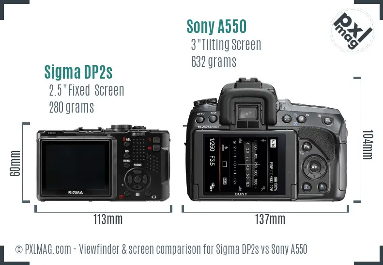 Sigma DP2s vs Sony A550 Screen and Viewfinder comparison