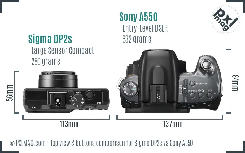 Sigma DP2s vs Sony A550 top view buttons comparison