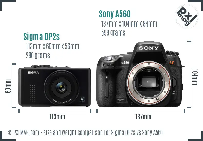 Sigma DP2s vs Sony A560 size comparison