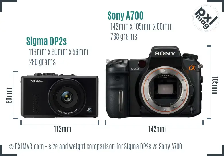 Sigma DP2s vs Sony A700 size comparison