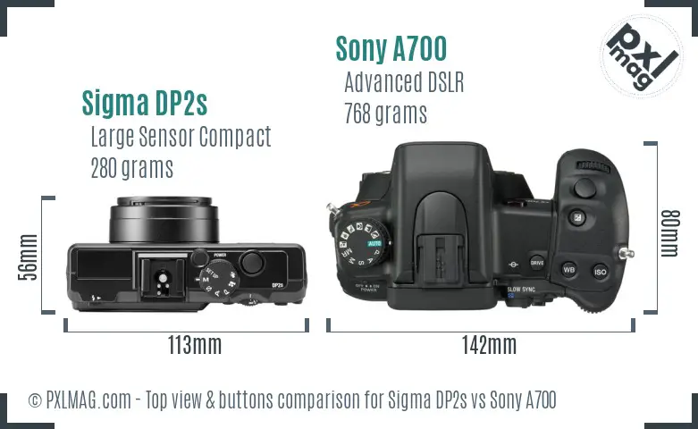 Sigma DP2s vs Sony A700 top view buttons comparison