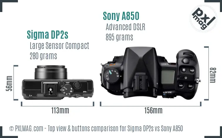 Sigma DP2s vs Sony A850 top view buttons comparison
