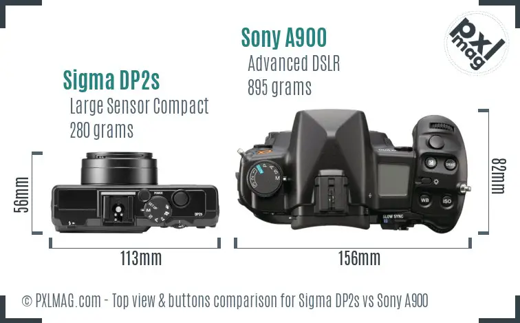 Sigma DP2s vs Sony A900 top view buttons comparison