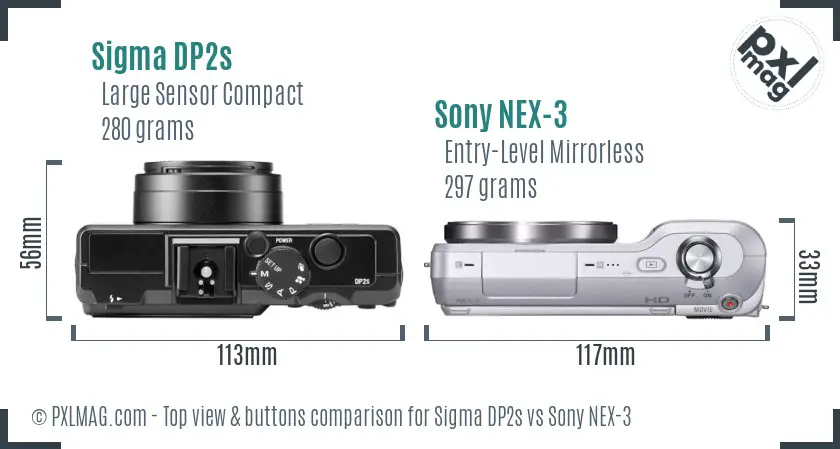 Sigma DP2s vs Sony NEX-3 top view buttons comparison