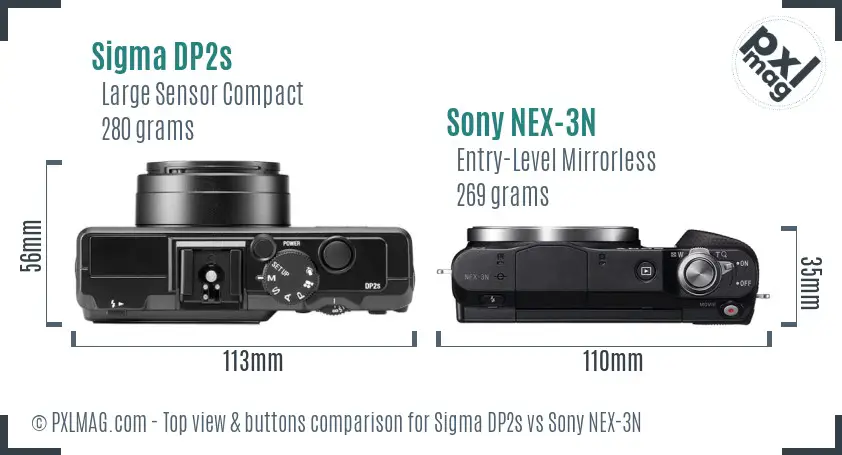 Sigma DP2s vs Sony NEX-3N top view buttons comparison