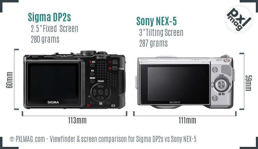 Sigma DP2s vs Sony NEX-5 Screen and Viewfinder comparison