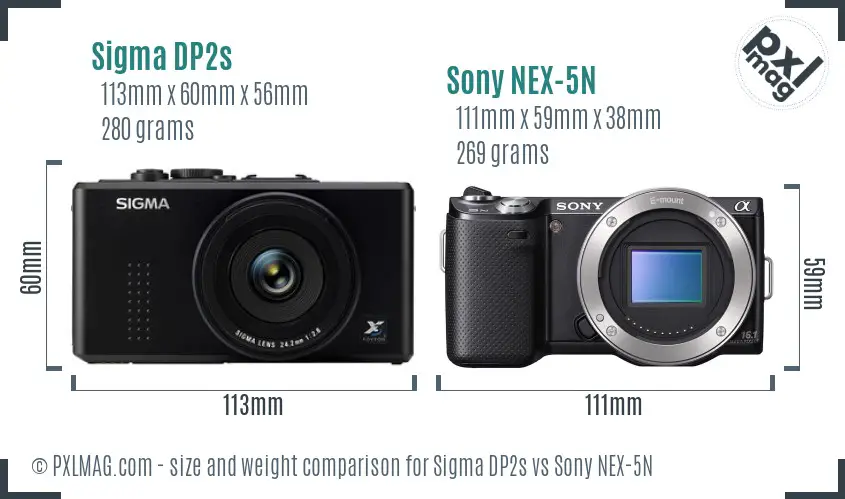 Size and ergonomic comparison of Sigma DP2s and Sony NEX-5N