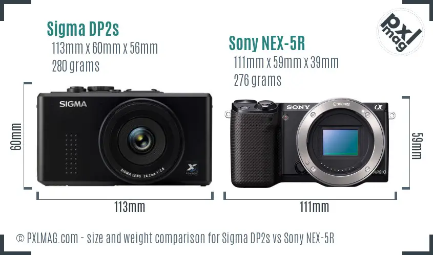 Sigma DP2s vs Sony NEX-5R size comparison