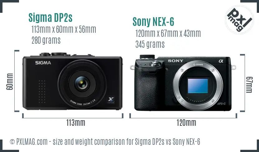 Sigma DP2s vs Sony NEX-6 size comparison