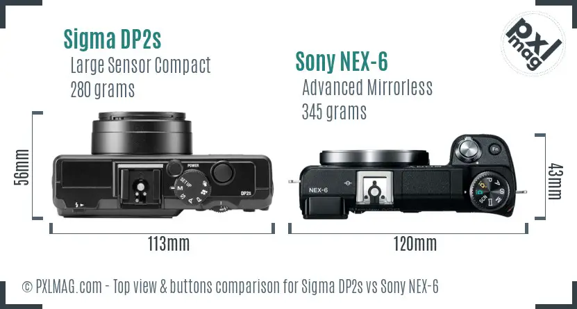 Sigma DP2s vs Sony NEX-6 top view buttons comparison