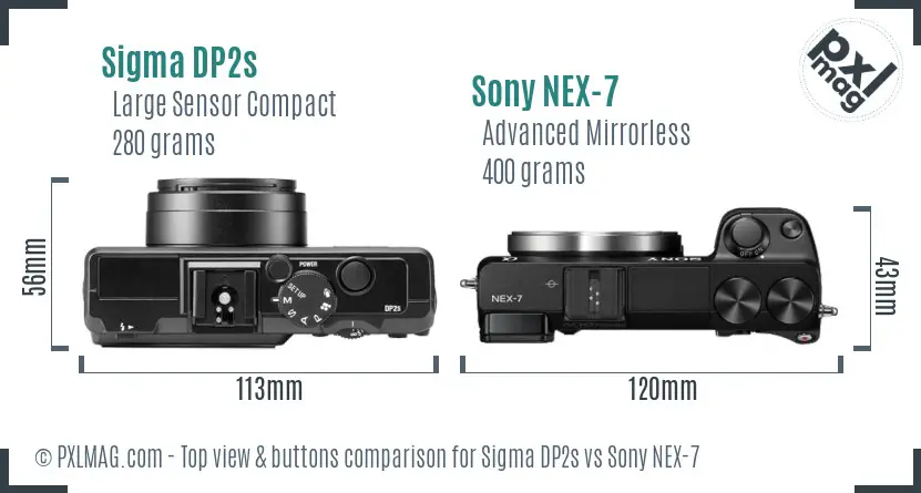 Sigma DP2s vs Sony NEX-7 top view buttons comparison