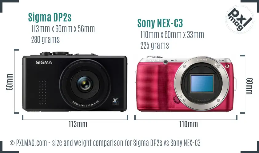 Sigma DP2s vs Sony NEX-C3 size comparison