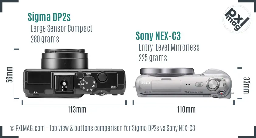 Sigma DP2s vs Sony NEX-C3 top view buttons comparison