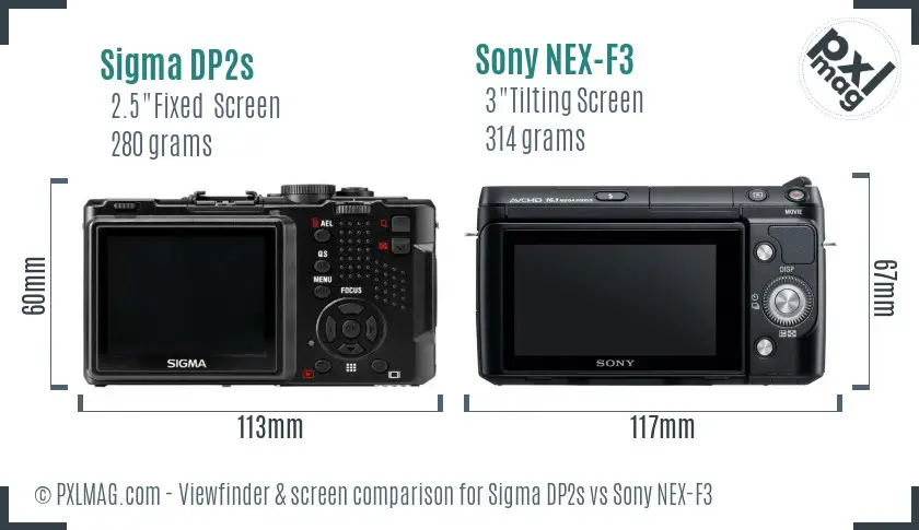 Sigma DP2s vs Sony NEX-F3 Screen and Viewfinder comparison