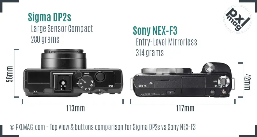 Sigma DP2s vs Sony NEX-F3 top view buttons comparison