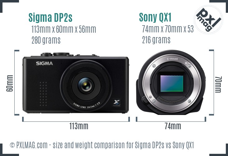 Sigma DP2s vs Sony QX1 size comparison