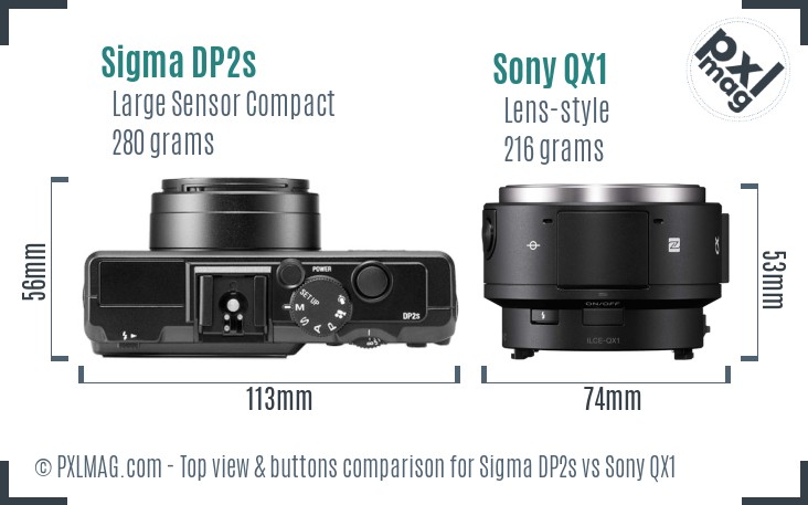 Sigma DP2s vs Sony QX1 top view buttons comparison