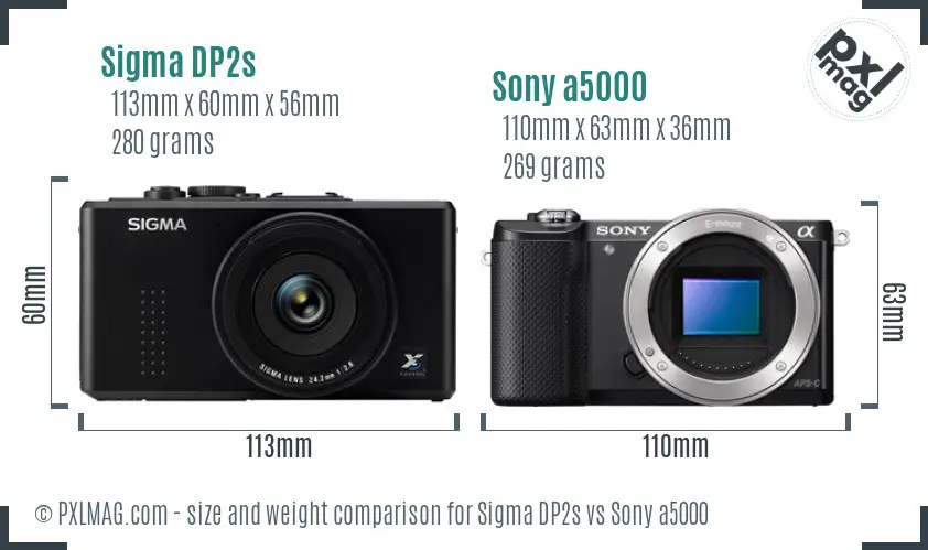 Sigma DP2s vs Sony a5000 size comparison