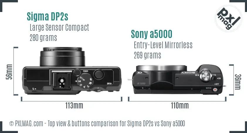 Sigma DP2s vs Sony a5000 top view buttons comparison