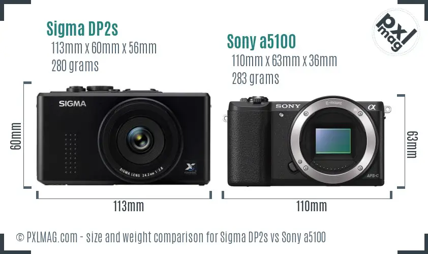 Sigma DP2s vs Sony a5100 size comparison