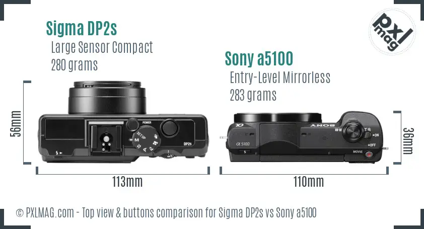 Sigma DP2s vs Sony a5100 top view buttons comparison