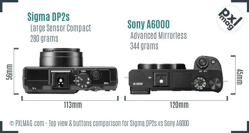 Sigma DP2s vs Sony A6000 top view buttons comparison