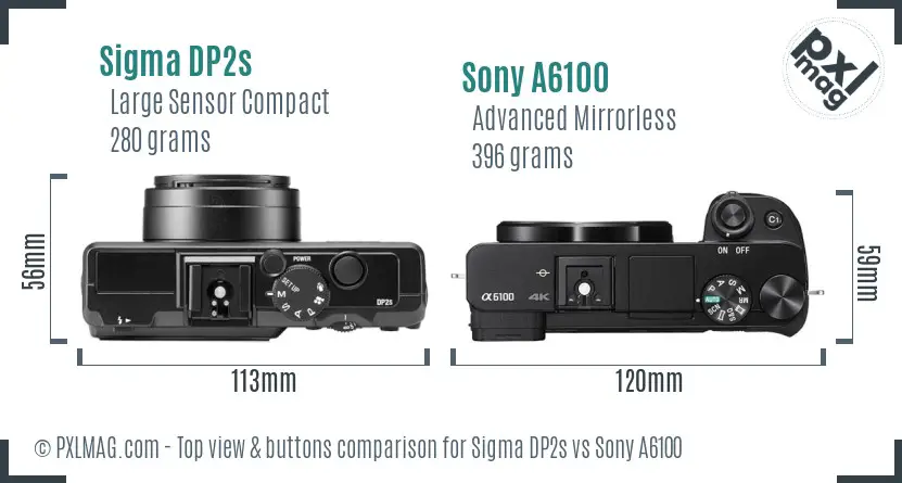 Sigma DP2s vs Sony A6100 top view buttons comparison
