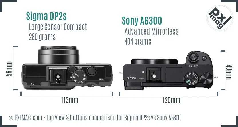 Sigma DP2s vs Sony A6300 top view buttons comparison