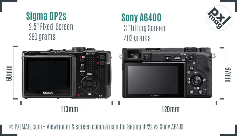 Sigma DP2s vs Sony A6400 Screen and Viewfinder comparison