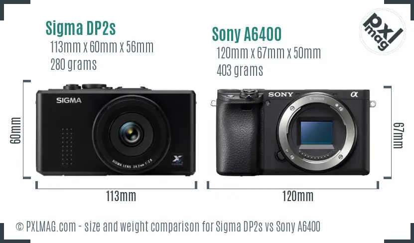 Sigma DP2s vs Sony A6400 size comparison