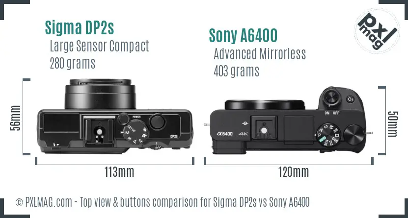 Sigma DP2s vs Sony A6400 top view buttons comparison