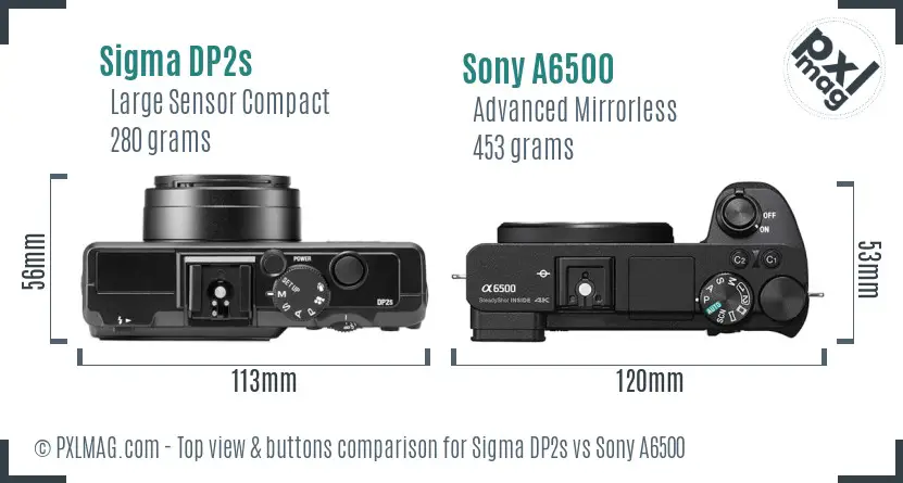 Sigma DP2s vs Sony A6500 top view buttons comparison