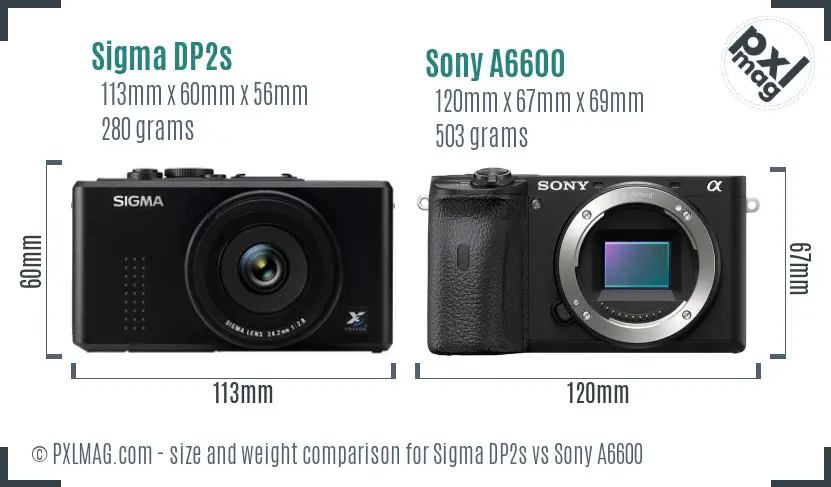 Sigma DP2s vs Sony A6600 size comparison