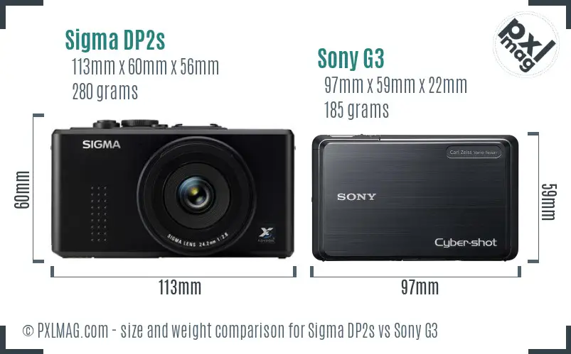 Sigma DP2s vs Sony G3 size comparison