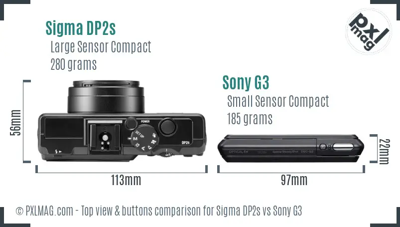 Sigma DP2s vs Sony G3 top view buttons comparison