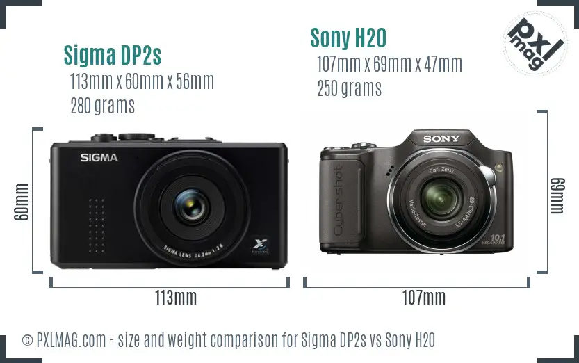 Sigma DP2s vs Sony H20 size comparison Sigma DP2s vs Sony H20 size comparison