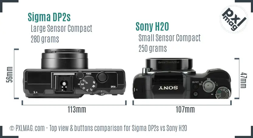Sigma DP2s vs Sony H20 top view buttons comparison Sigma DP2s vs Sony H20 top view buttons comparison