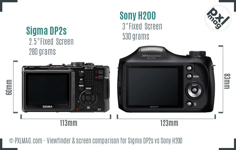 Sigma DP2s vs Sony H200 Screen and Viewfinder comparison