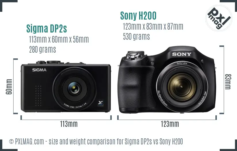 Sigma DP2s vs Sony H200 size comparison