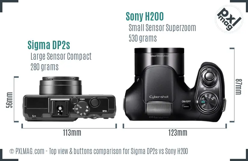 Sigma DP2s vs Sony H200 top view buttons comparison