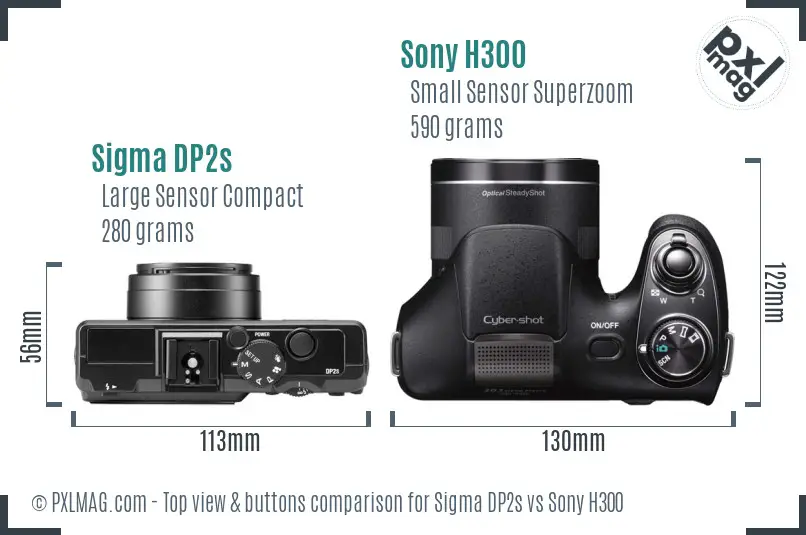Sigma DP2s vs Sony H300 top view buttons comparison