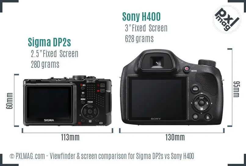 Sigma DP2s vs Sony H400 Screen and Viewfinder comparison