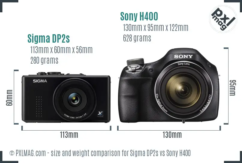 Sigma DP2s vs Sony H400 size comparison