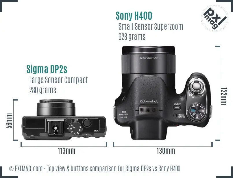 Sigma DP2s vs Sony H400 top view buttons comparison