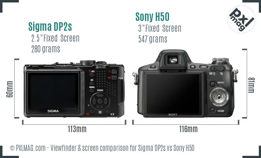 Sigma DP2s vs Sony H50 Screen and Viewfinder comparison